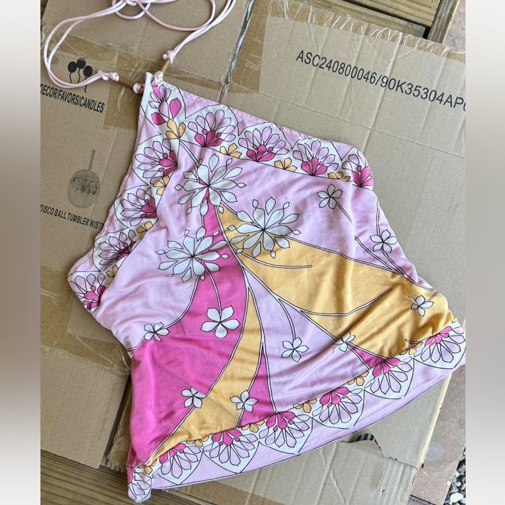 Y2K Pink & Yellow Floral Silk Halter Top Banana Republic